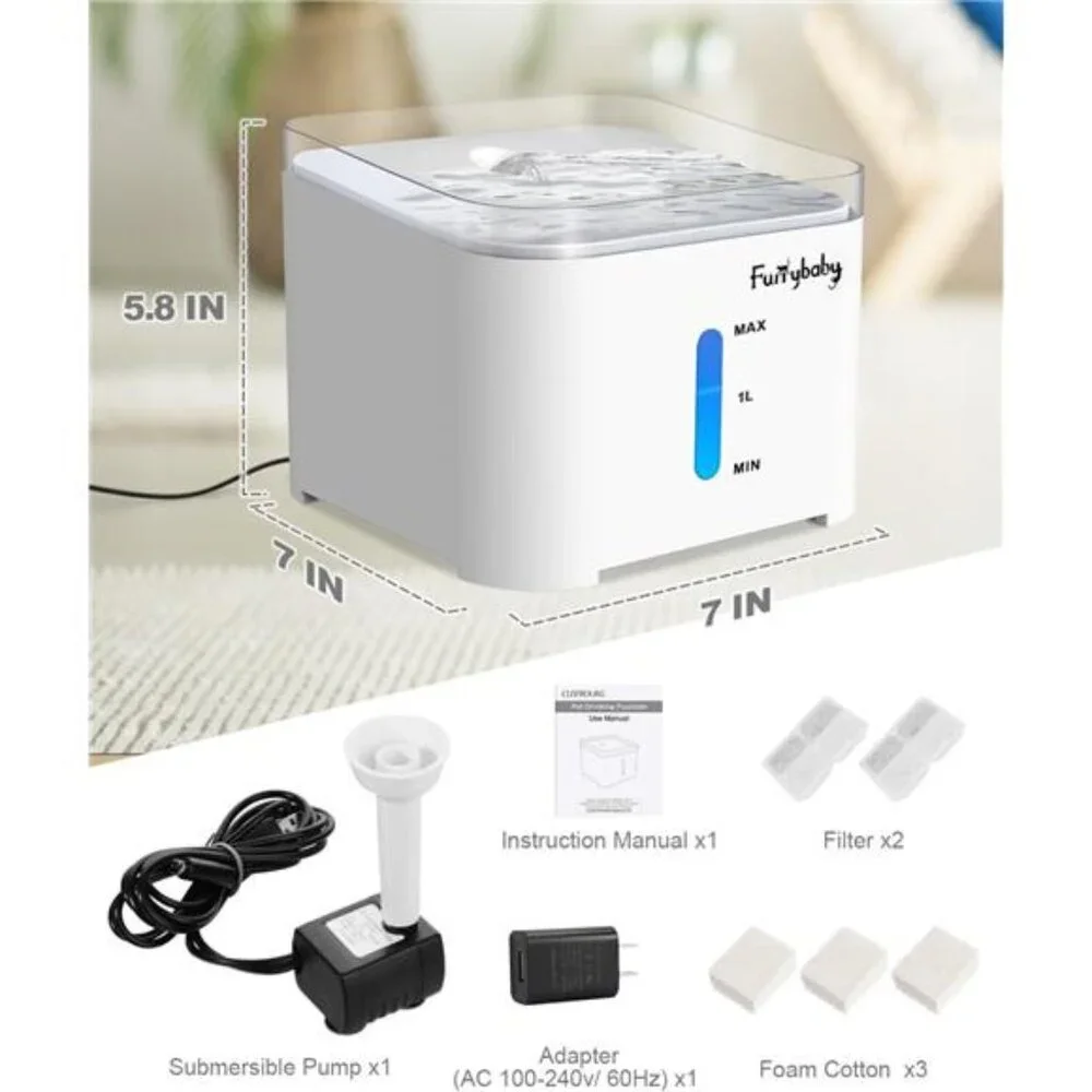Cat Drinking Water Fountain, LED Automatic Pet Water Dispenser with Water Level